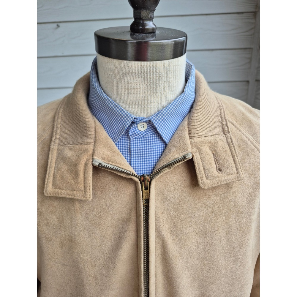 Vintage Lakeland Tan Suede Bomber Jacket Mens XL Full Zip Harrington Coat - Picture 3 of 16